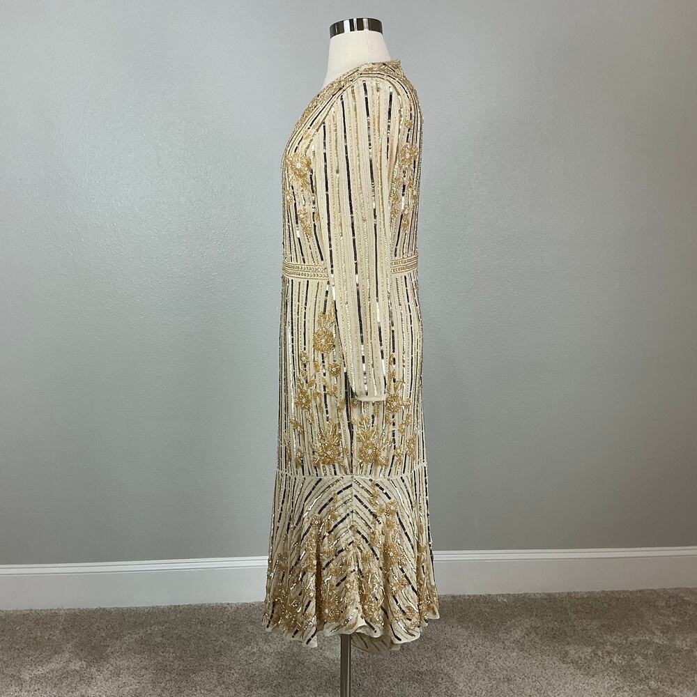 Mac Duggal 93627 Gold Evening Gown Sequined Long Sleeve High Low Dress Size 16 - Picture 6 of 12
